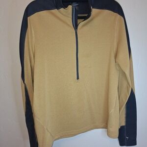 REI Men's Tan and Navy Zip-Up Bowling Sweater Medium‎ Vintage
